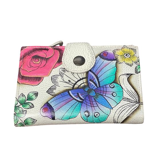 Anuschka Leather Hand Painted Wallet in Floral Paradise Butterfly Print - Picture 1 of 8